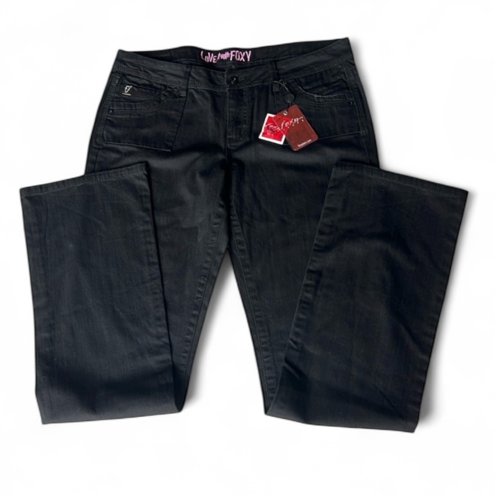 Foxy Jeans LoveAlways Y2K Black low Rise Str leg jeans embroidered Jr 15 NEW